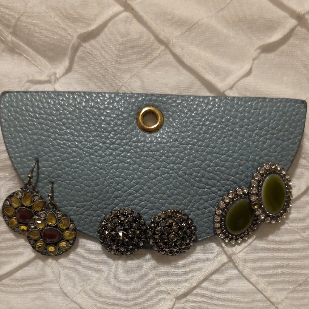 Anthropologie Green and Silver Earring Trio